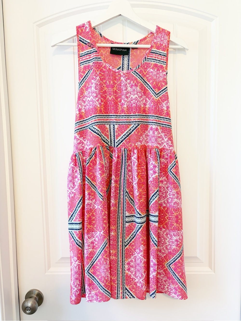 NEW MINKPINK Pink Printed Sleeveless Fit-and-Flare Dress